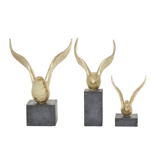 Set of 3 Gold Polystone Birds Sculpture 14", 15", 9"